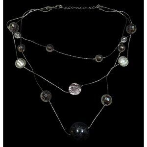 Dark Elegant Black And Silver Tone Layered Station Necklace